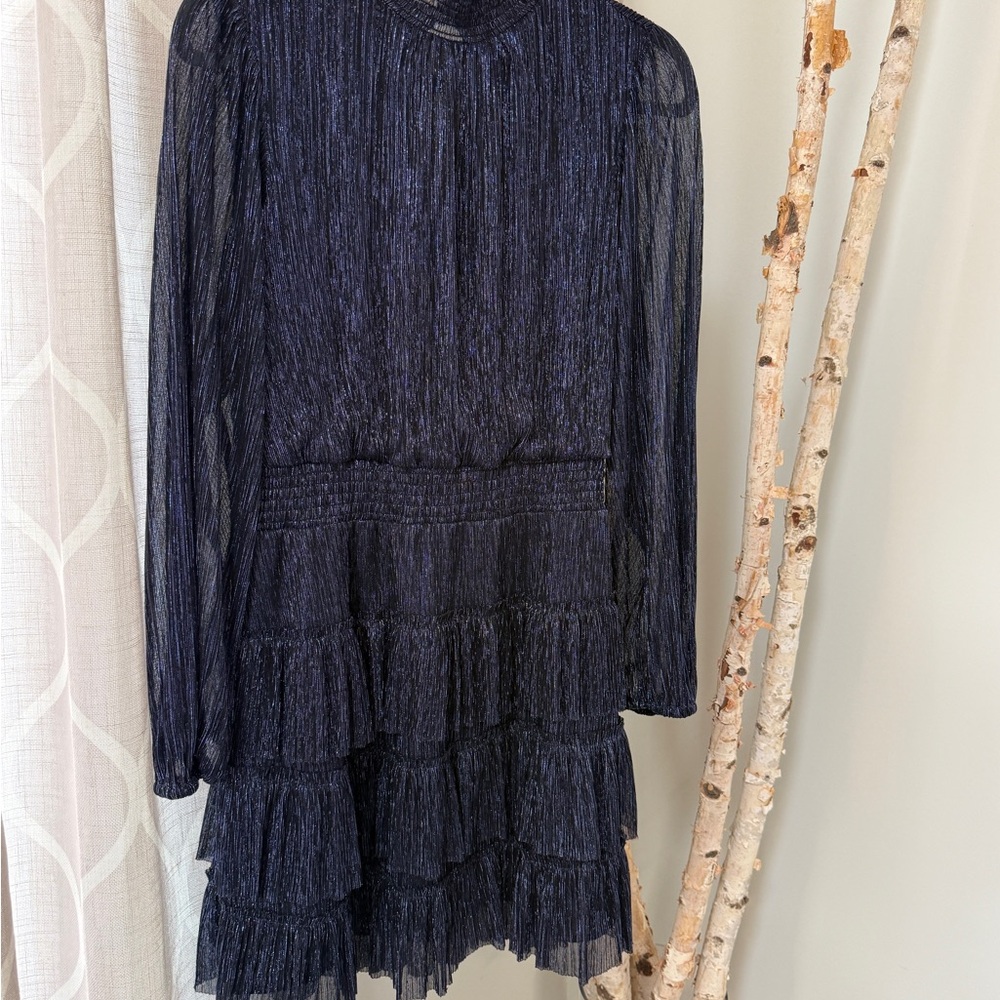 Express Navy Textured Long Sleeve Dress